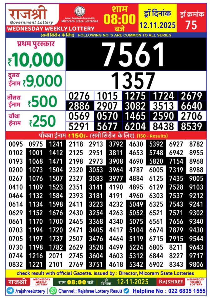 Lottery Result Today November 12, 2025
