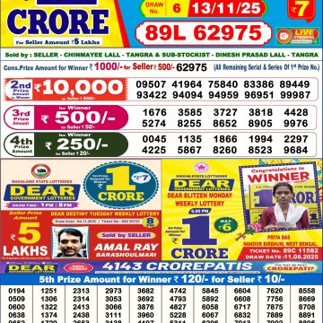 Lottery Result Today November 13, 2025