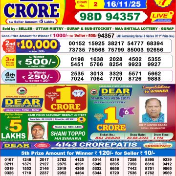 Lottery Result Today November 16, 2025