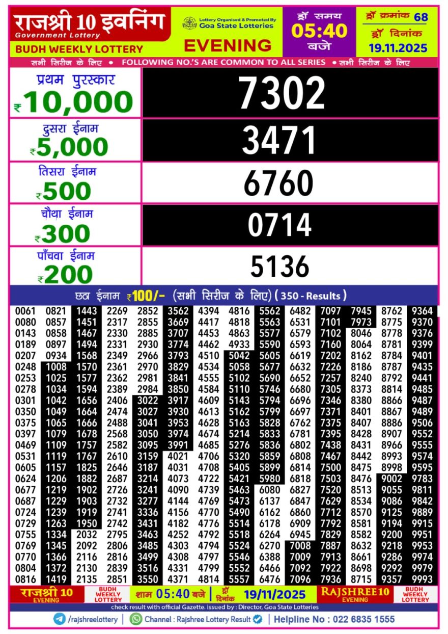 Lottery Result Today November 19, 2025