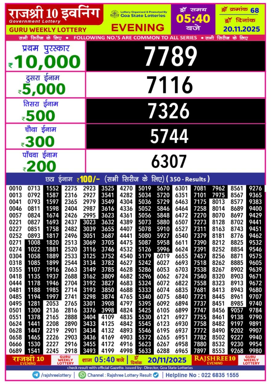 Lottery Result Today November 20, 2025