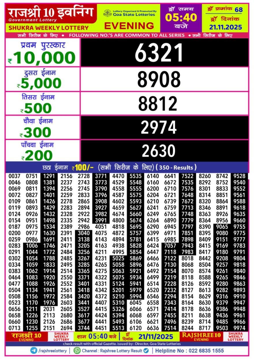 Lottery Result Today November 21, 2025