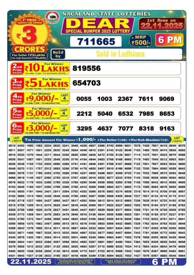Lottery Result Today November 22, 2025