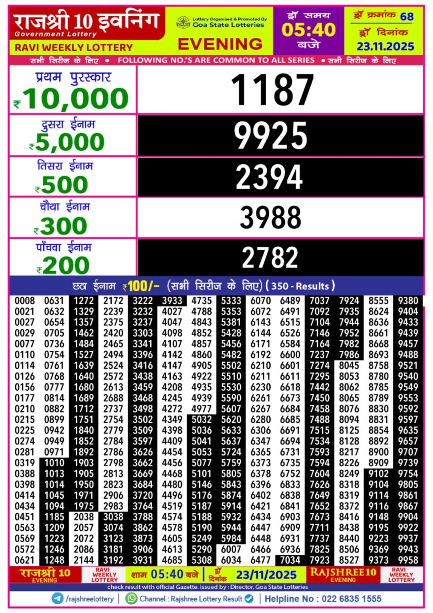 Lottery Result Today November 23, 2025