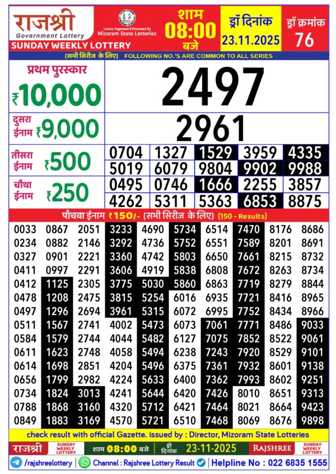 Rajshree Lottery 8 PM Result Today | 23.11.25 Lottery Result Today November 23, 2025