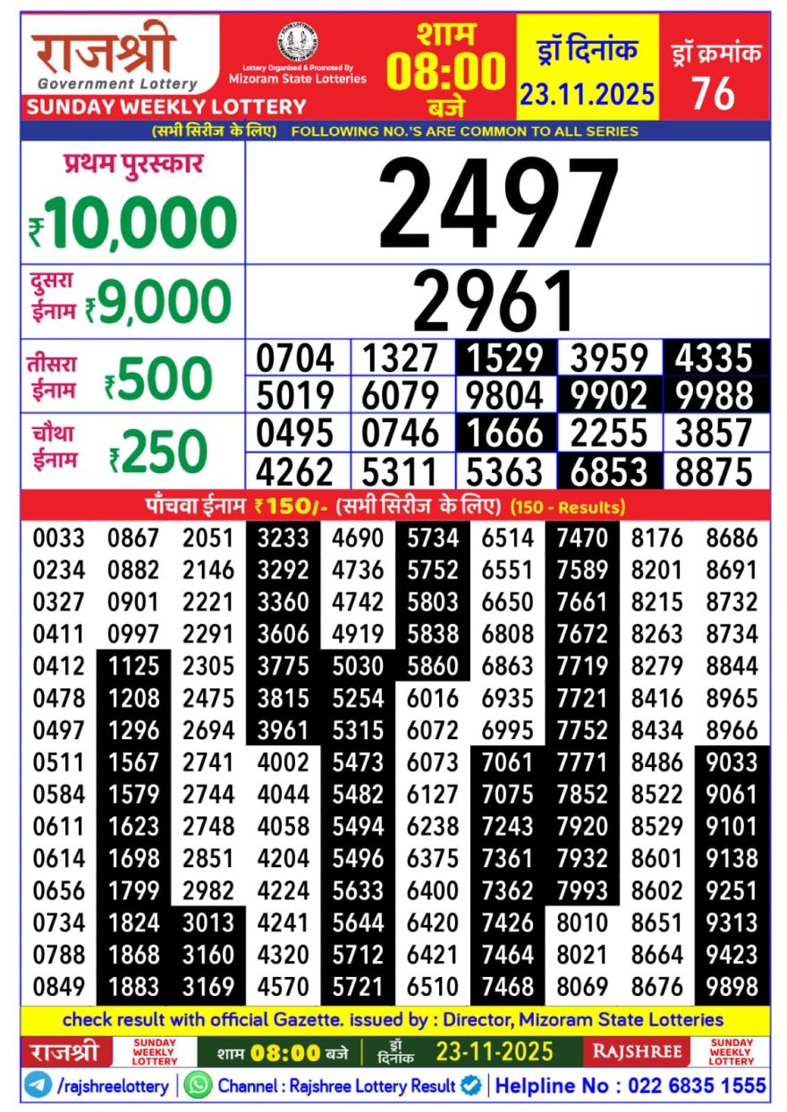 Lottery Result Today November 23, 2025