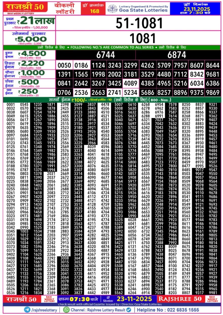 Lottery Result Today November 23, 2025