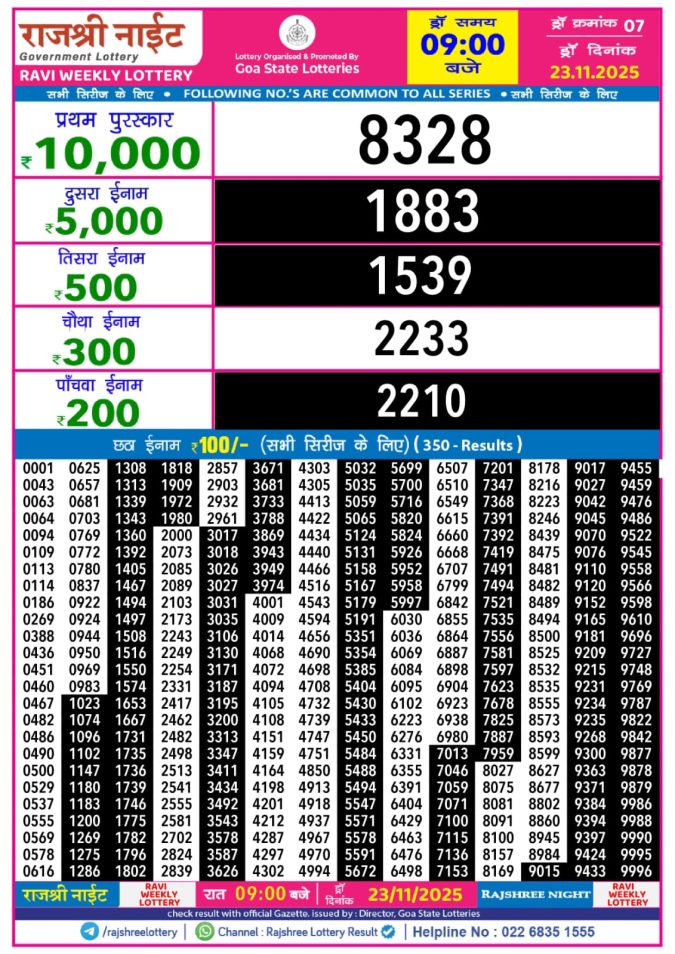 Lottery Result Today November 23, 2025