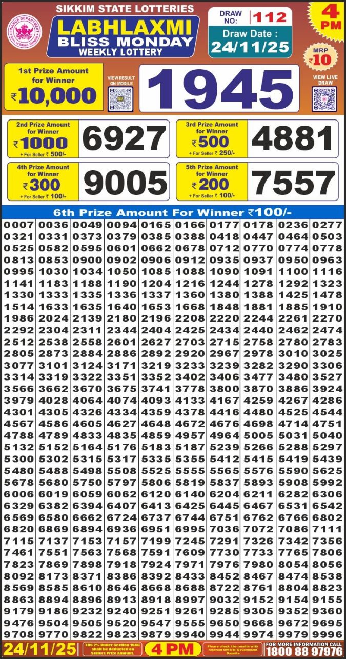 Labh Laxmi 4 PM Lottery Result Today | 24.11.25 Lottery Result Today November 24, 2025