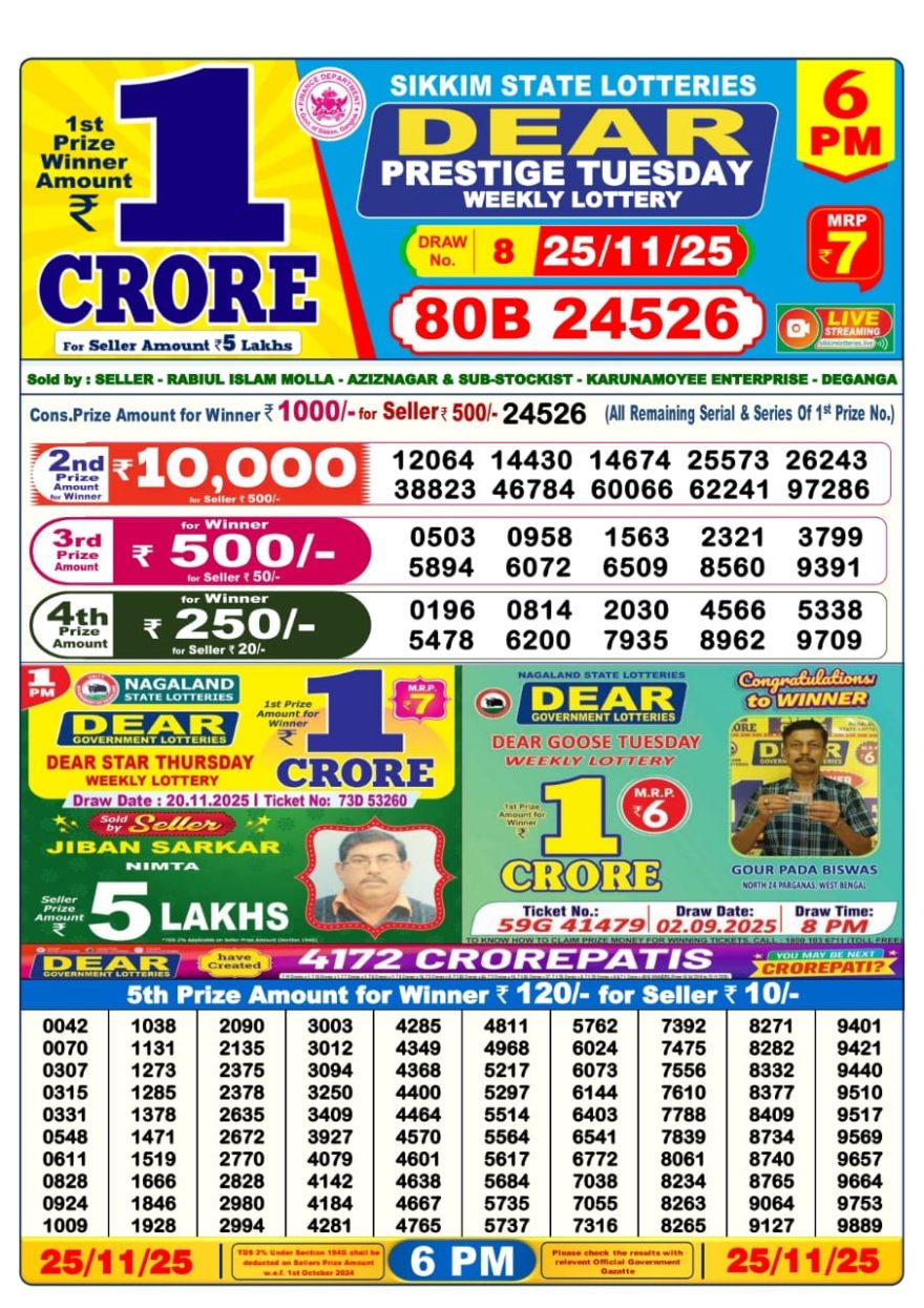 Lottery Result Today November 25, 2025