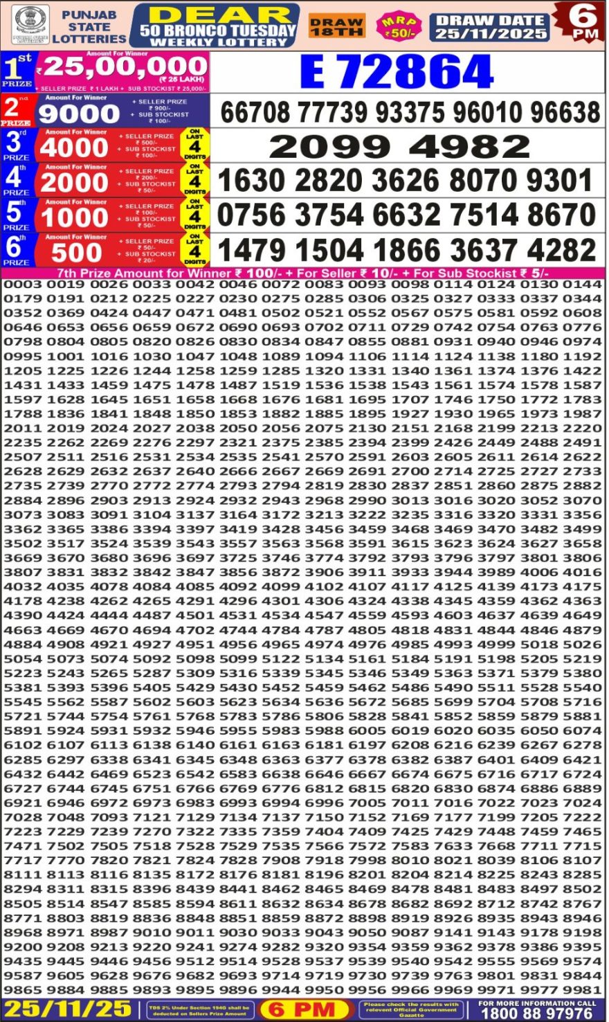 Lottery Result Today November 25, 2025