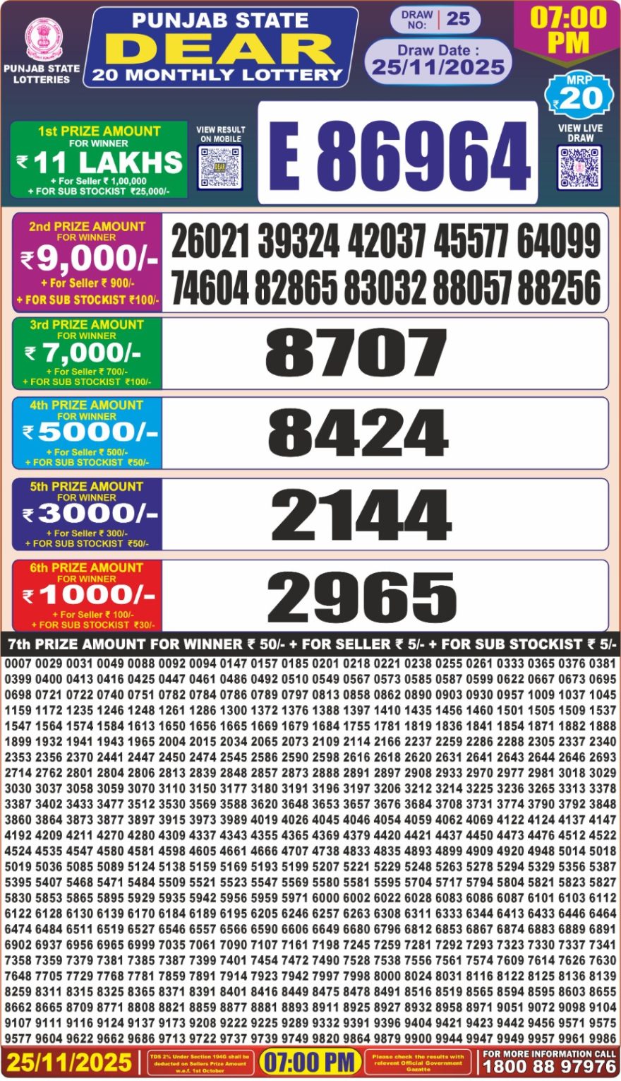 Lottery Result Today November 25, 2025