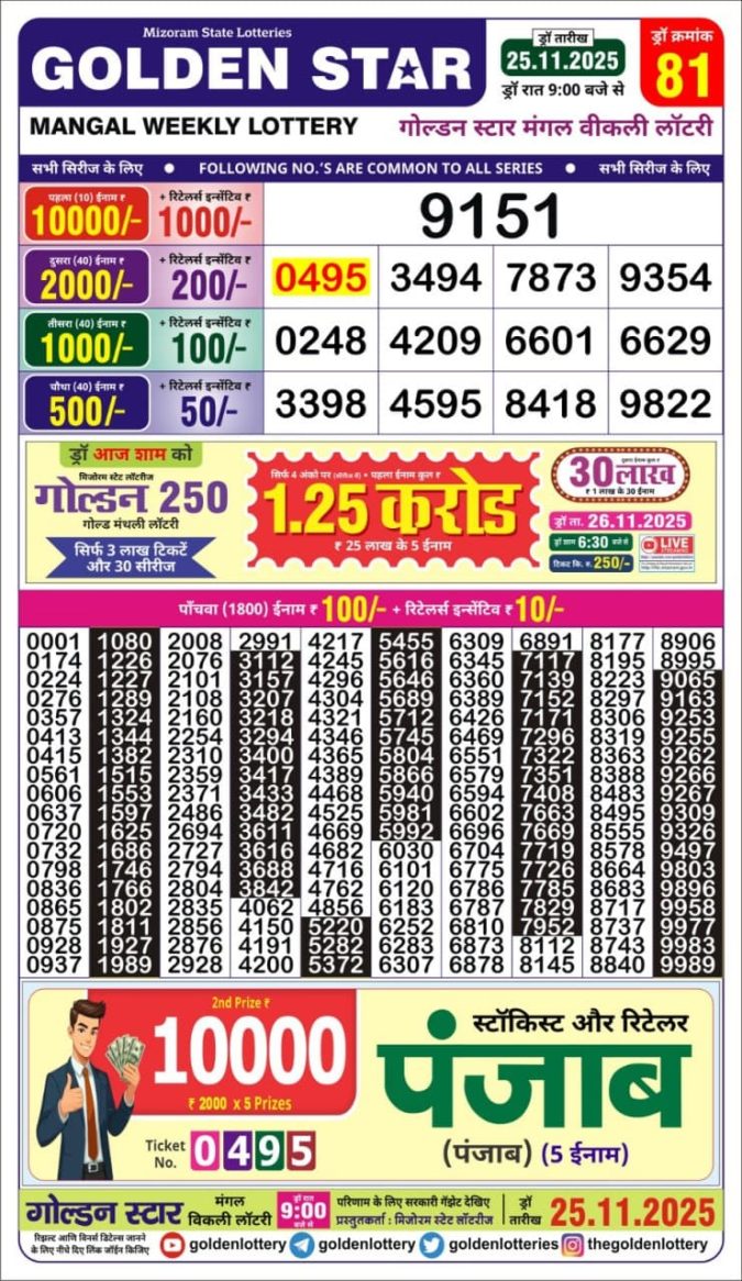 Lottery Result Today November 25, 2025