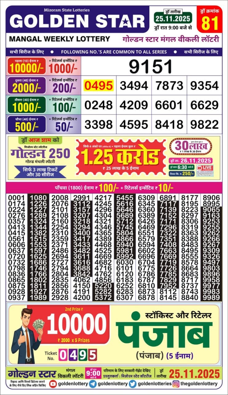 Lottery Result Today November 25, 2025