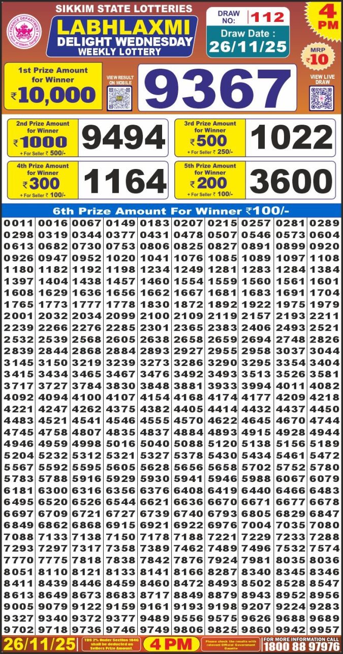 Labh Laxmi 4 PM Lottery Result Today | 26.11.25 Lottery Result Today November 26, 2025