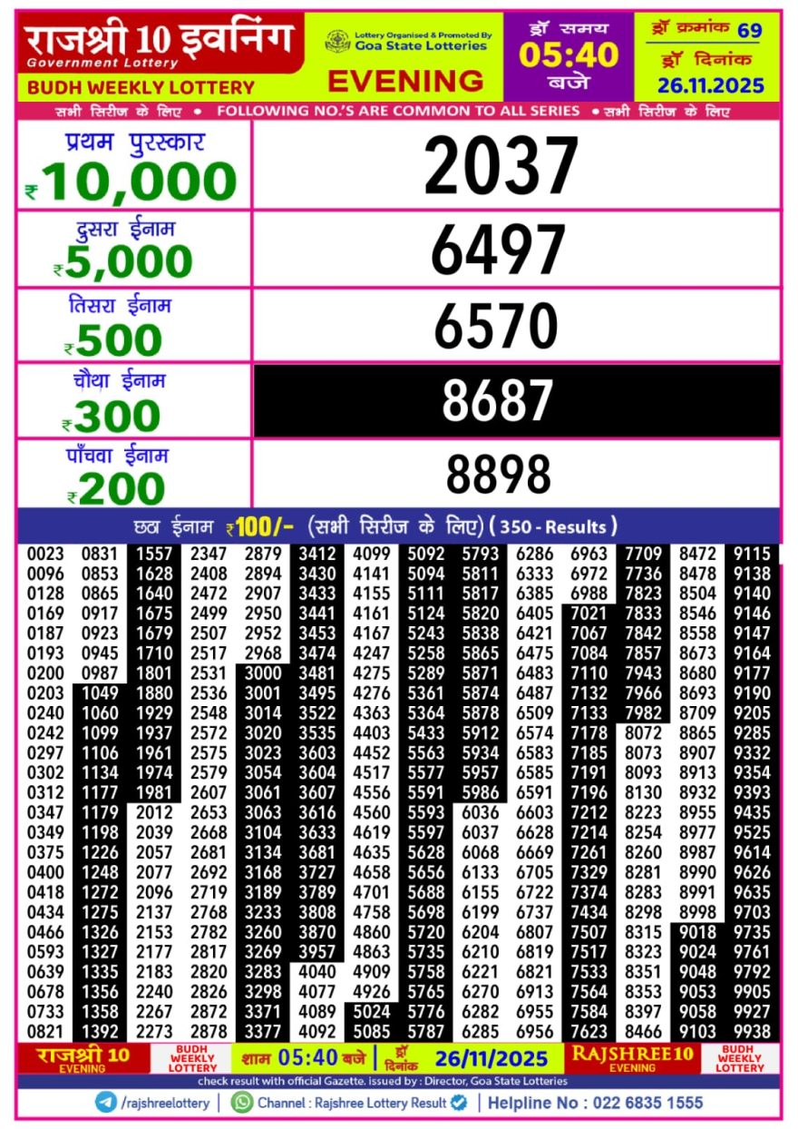 Lottery Result Today November 26, 2025