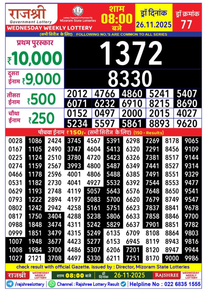 Lottery Result Today November 26, 2025