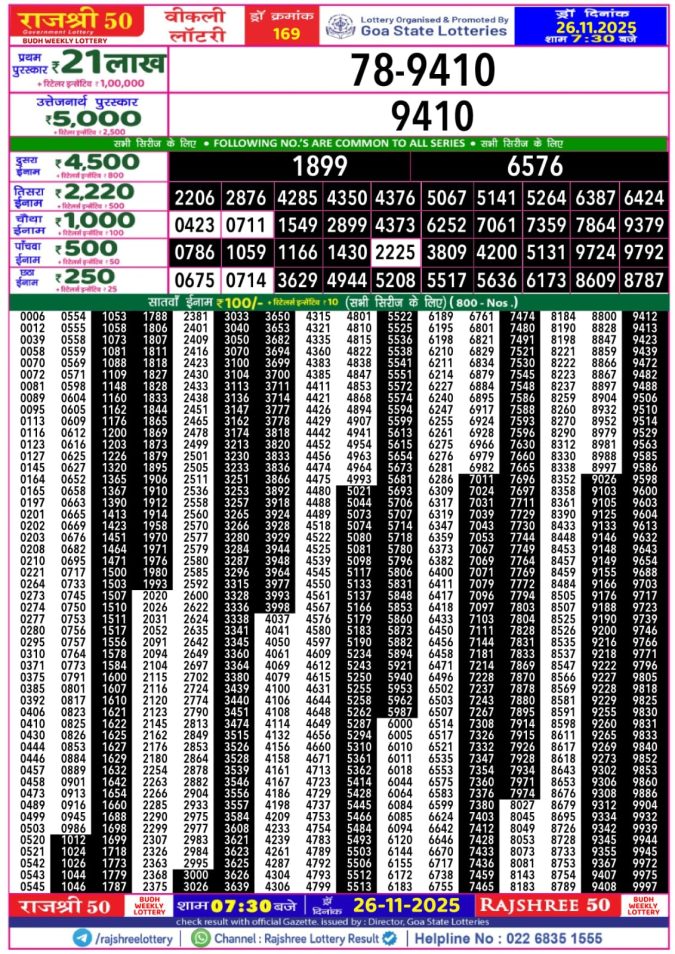Lottery Result Today November 26, 2025