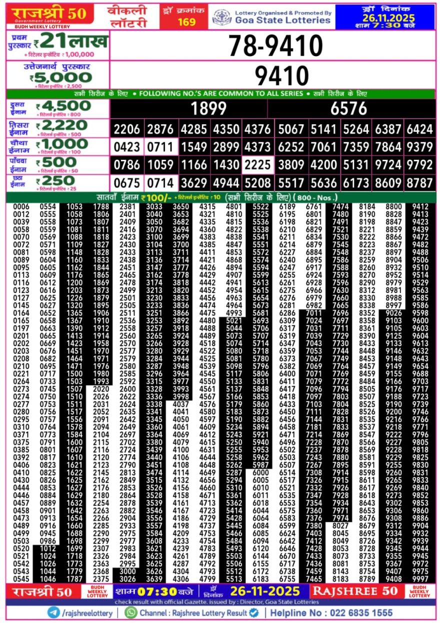 Lottery Result Today November 26, 2025