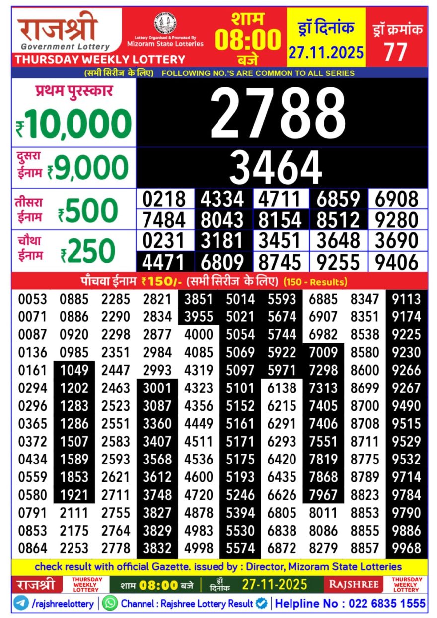 Lottery Result Today November 27, 2025