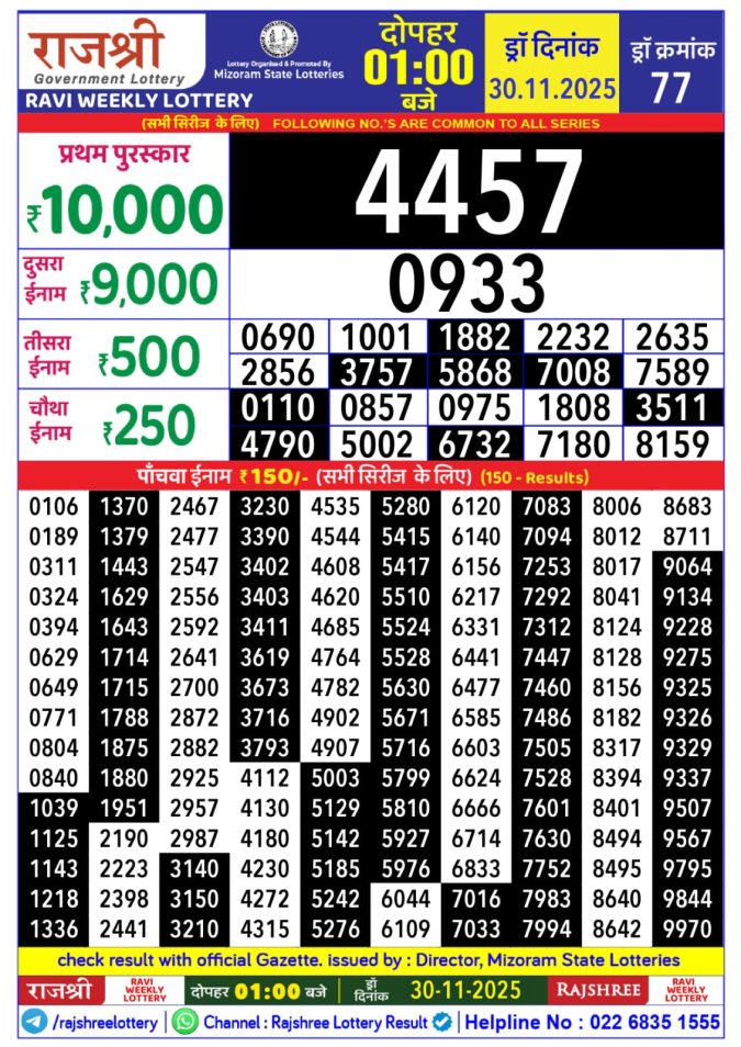 Lottery Result Today November 30, 2025