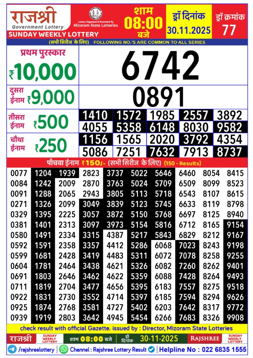 Lottery Result Today November 30, 2025