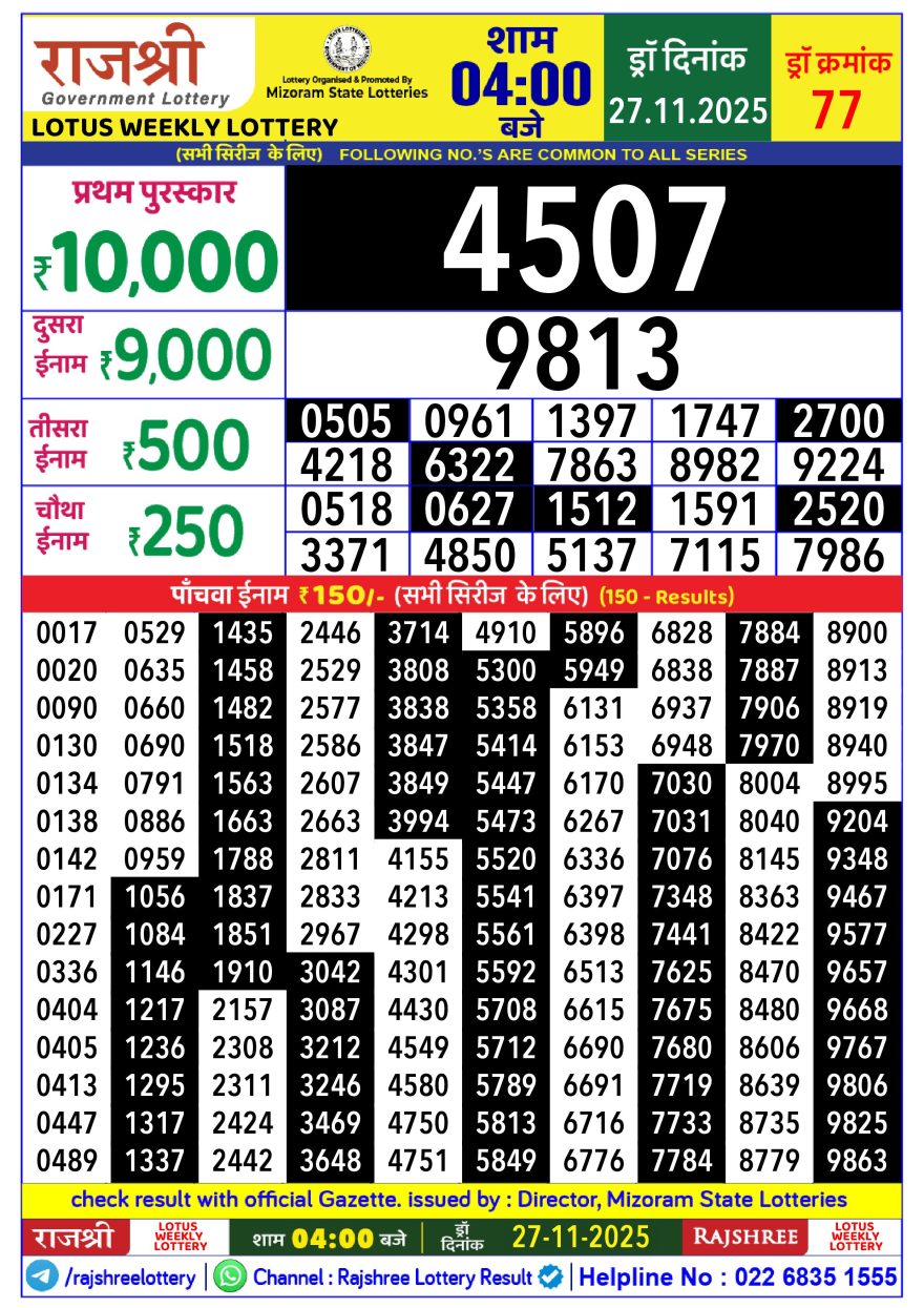 Lottery Result Today November 27, 2025