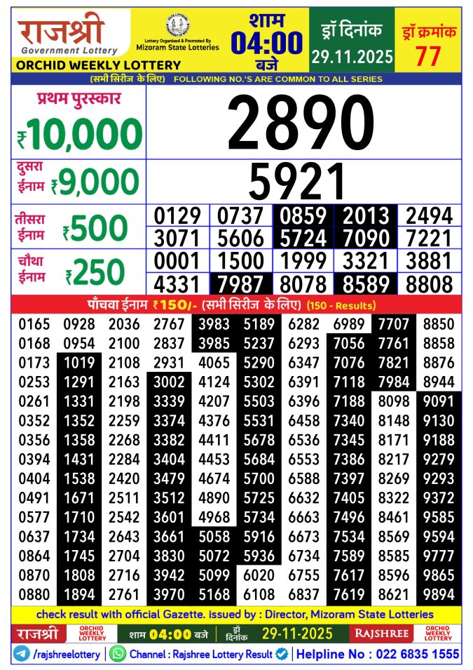 Lottery Result Today November 29, 2025
