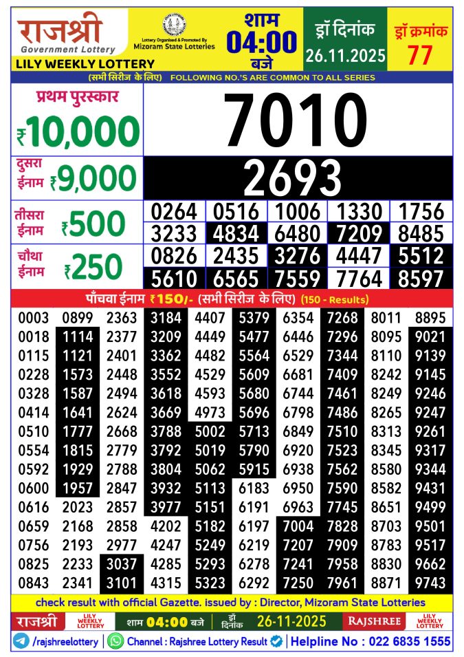 Lottery Result Today November 26, 2025