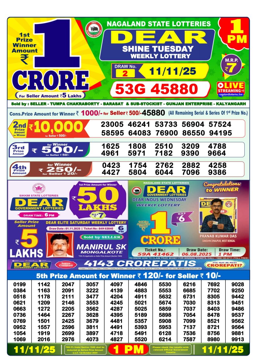 Lottery Result Today November 11, 2025