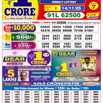 Lottery Result Today November 14, 2025