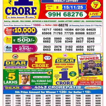 Lottery Result Today November 15, 2025