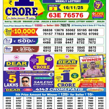 Lottery Result Today November 16, 2025