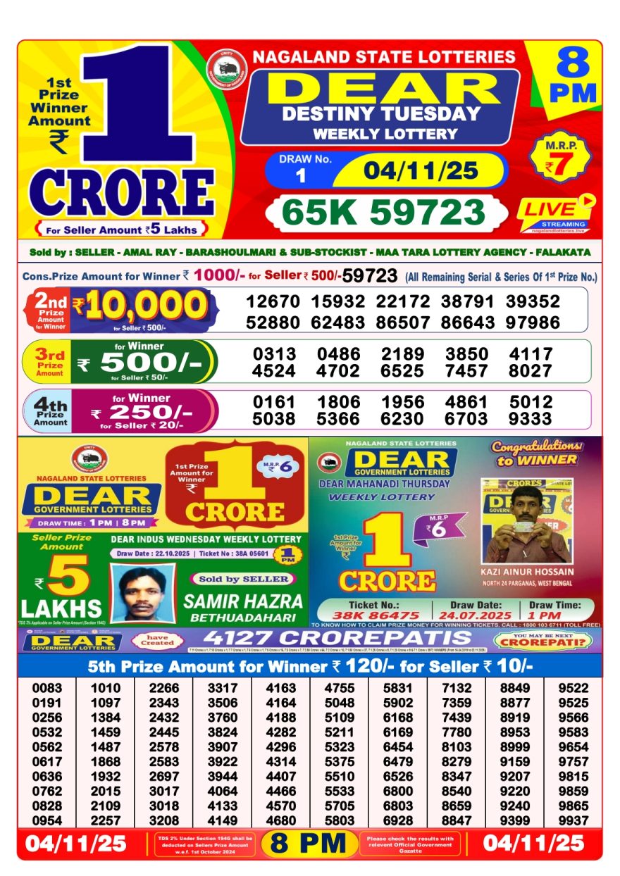 Lottery Result Today November 4, 2025