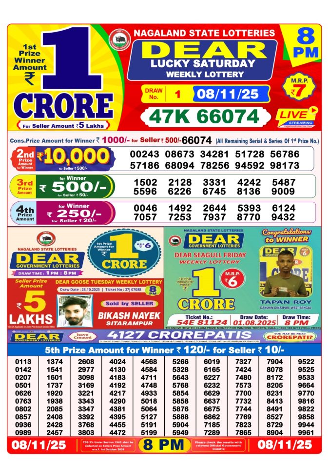 Lottery Result Today November 8, 2025