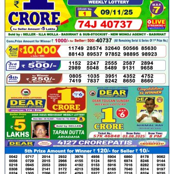 Lottery Result Today November 9, 2025