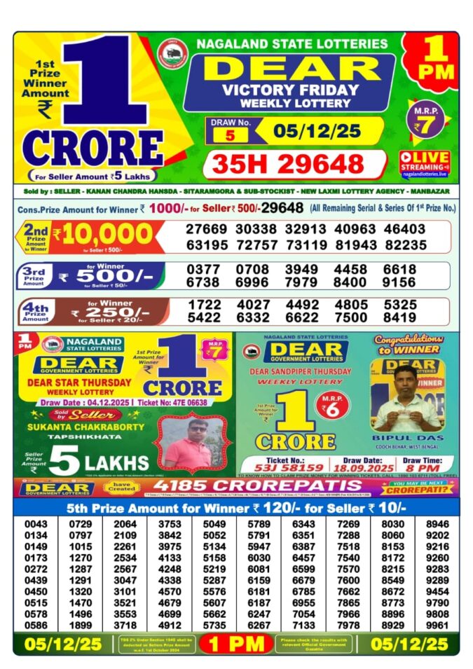 Lottery Result Today December 5, 2025