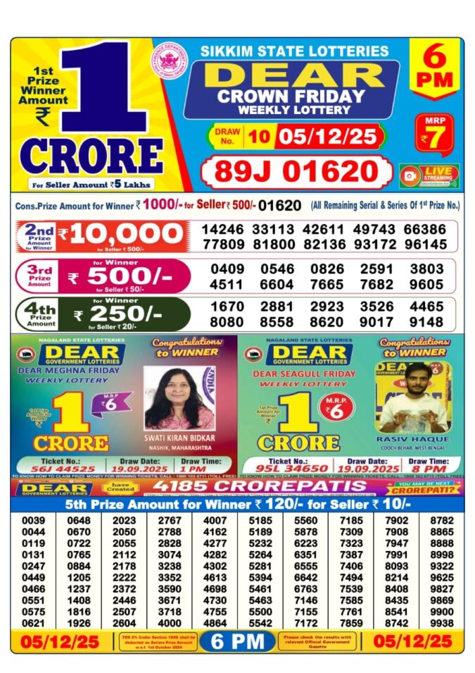 Lottery Result Today December 5, 2025
