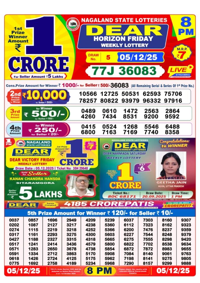Lottery Result Today December 5, 2025