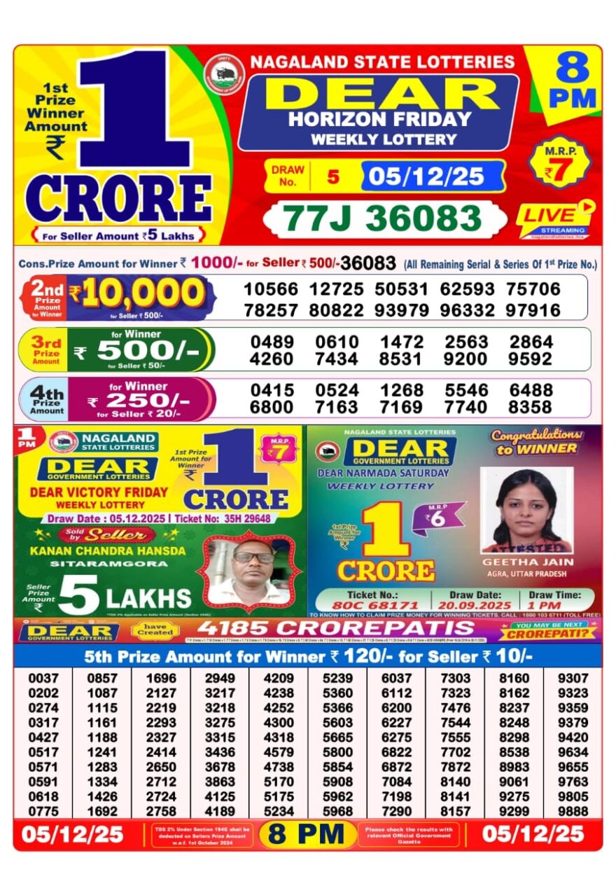 Lottery Result Today December 5, 2025