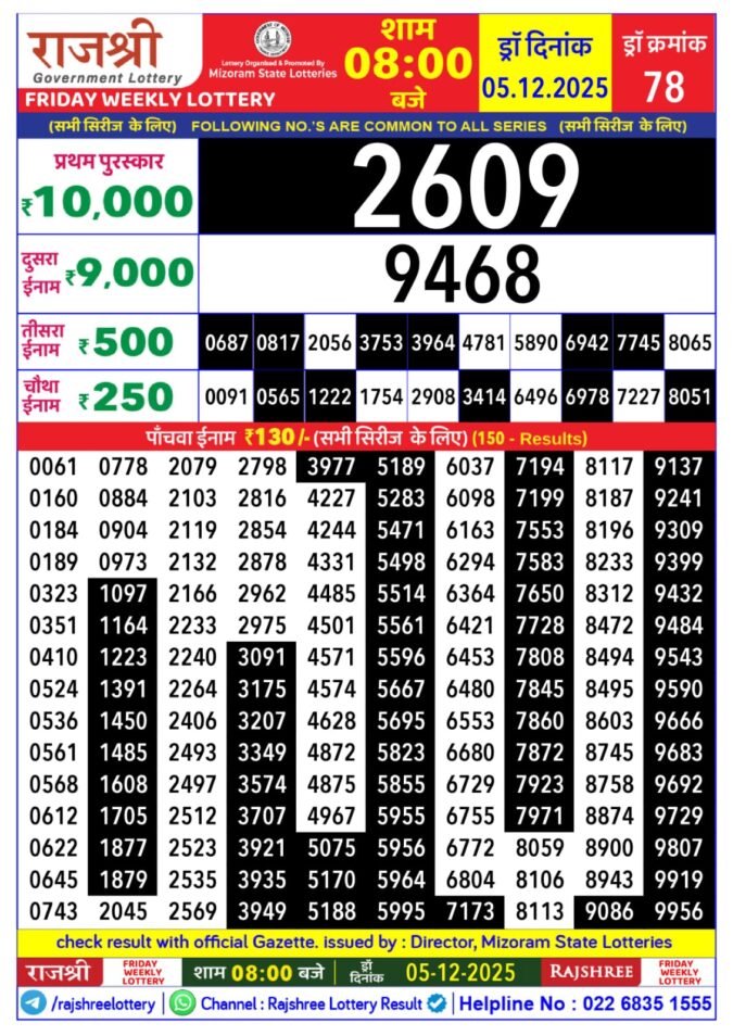 Lottery Result Today December 5, 2025