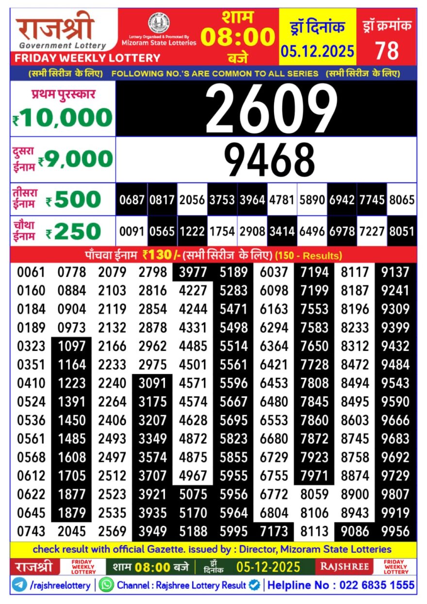 Lottery Result Today December 5, 2025