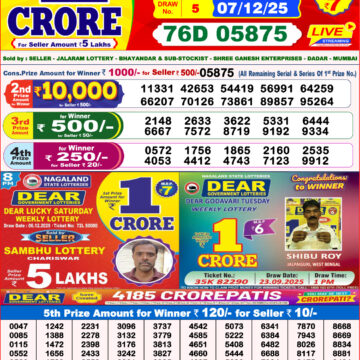 Lottery Result Today December 7, 2025