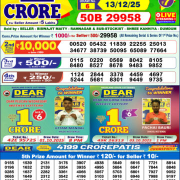 Lottery Result Today December 13, 2025