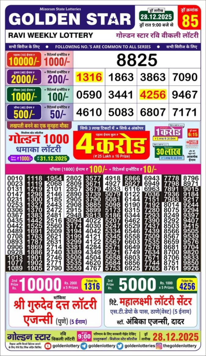 Lottery Result Today December 28, 2025