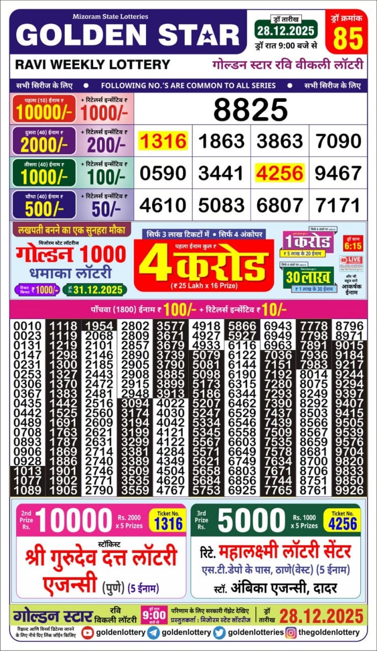 Lottery Result Today December 28, 2025