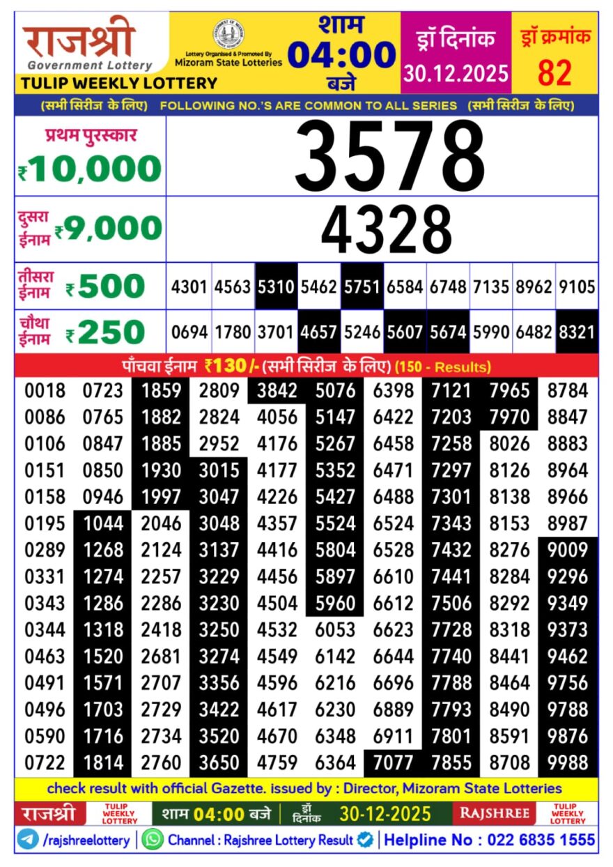 Lottery Result Today December 30, 2025