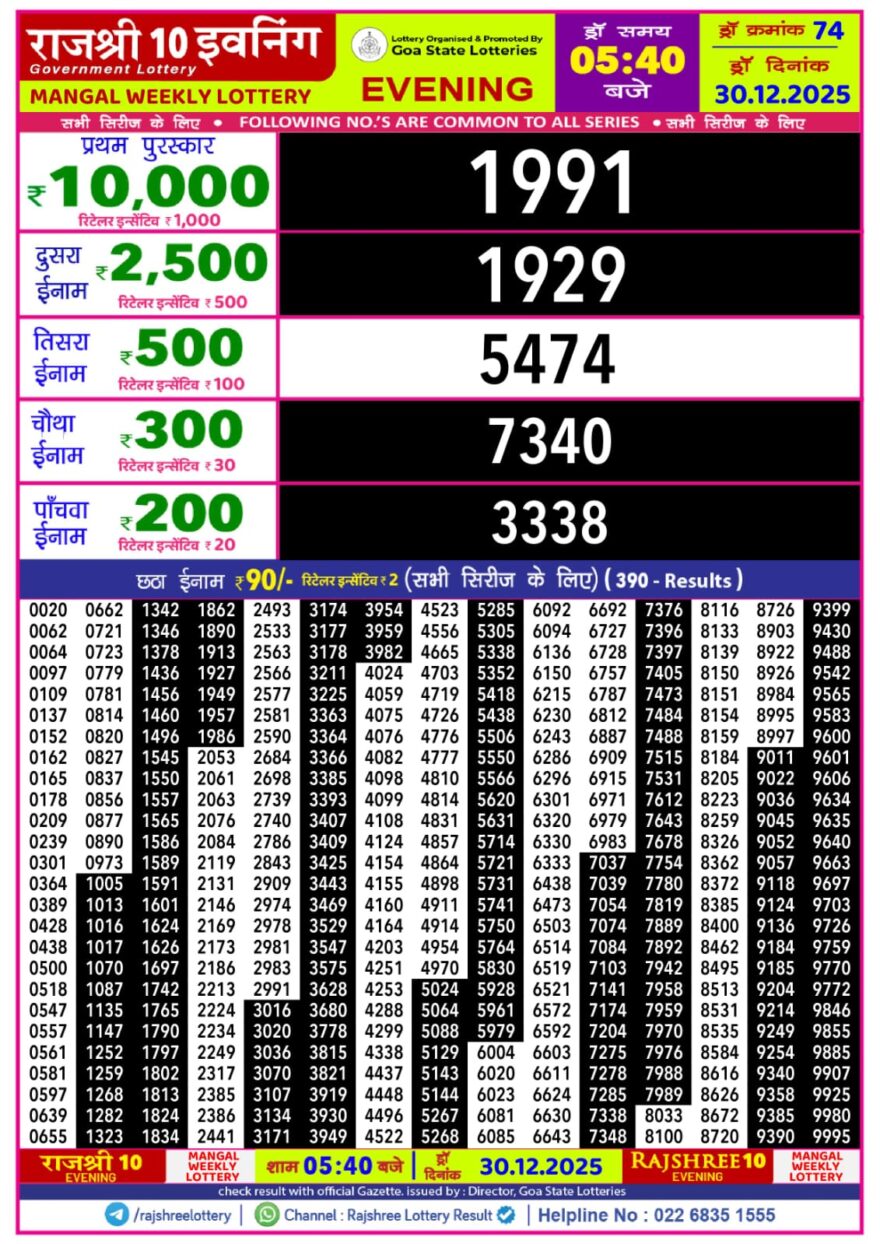 Lottery Result Today December 30, 2025