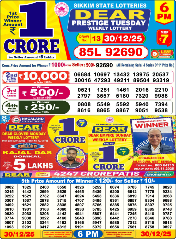 Lottery Result Today December 30, 2025
