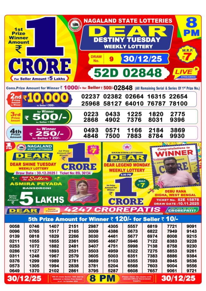 Lottery Result Today December 30, 2025